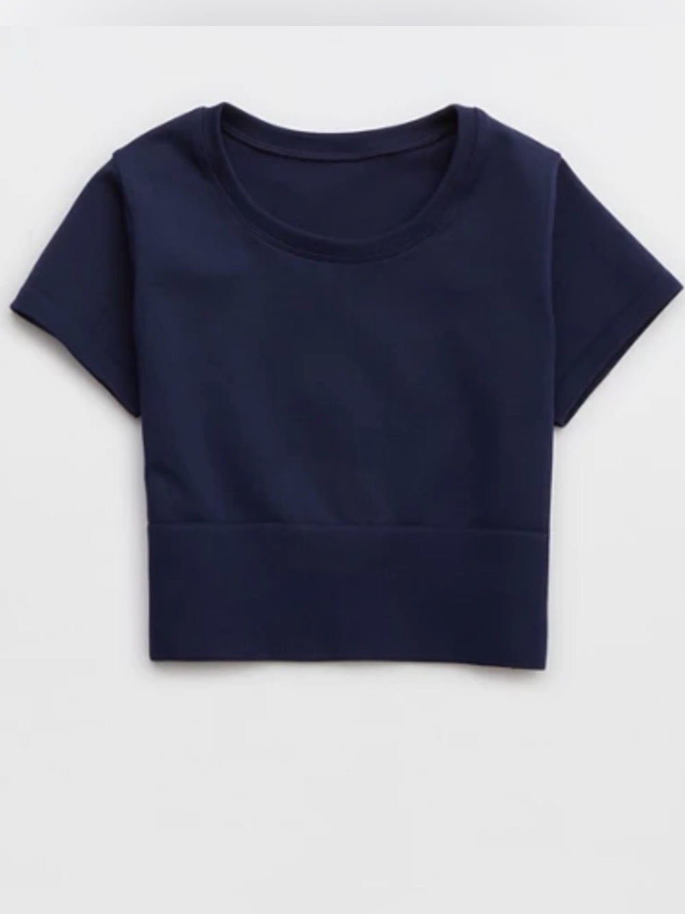 OFFLINE By Aerie Sidewalk Seamless Cropped Navy Short Sleeve Top Tee Size Medium